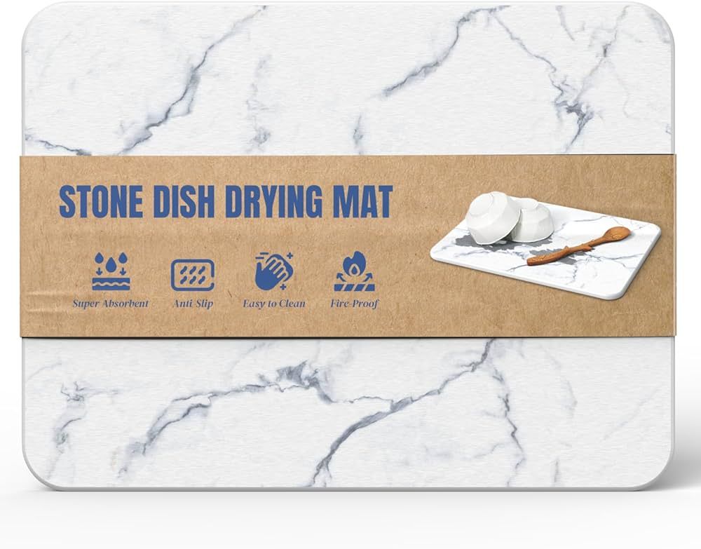 Quick Dry Stone Drying Mat for Kitchen Counter, Water-Absorbent Diatomaceous Dish Drying Mats, Mu... | Amazon (US)