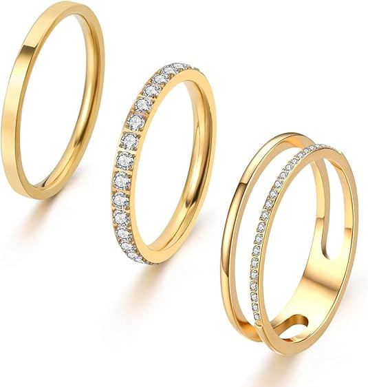 18K Gold Filled Rings for Women Dainty Cubic Zirconia Dual Stacking Stackable 3 Rings Set | Etern... | Amazon (US)