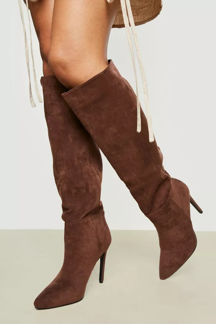 Pointed Knee High Stiletto Heeled Boots | boohoo (US & Canada)