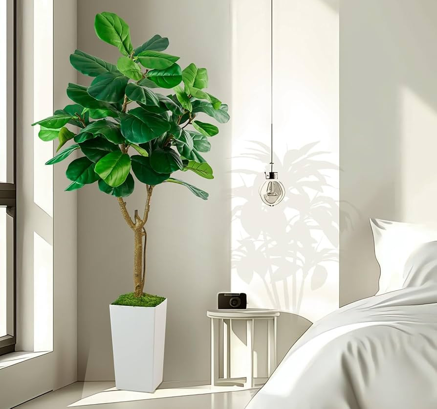 Fiddle Leaf Fig Tree, 6ft Artificial Tree with White Tall Planter, Large Faux Plants Indoor, Fake... | Amazon (US)