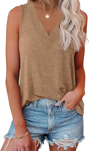 EyMuse Women V Neck Tank Tops Summer Sleeveless Tunic Casual Basic Shirts True Classic Tees Cute ... | Amazon (US)
