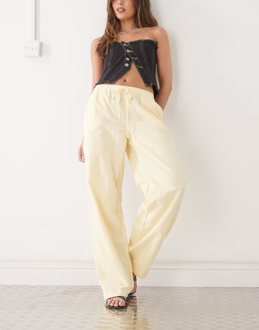 Motel wasic wide leg relaxed linen trouser in lemon yellow | ASOS (Global)