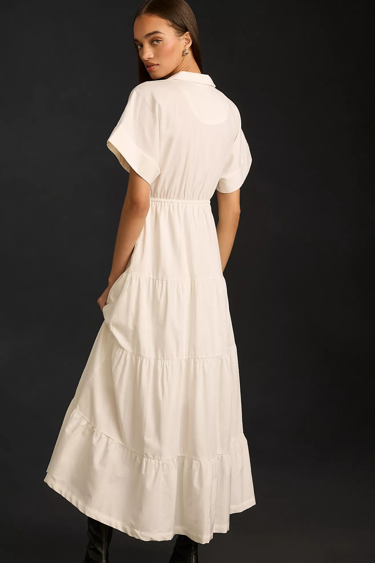 Maeve Short-Sleeve V-Neck Tiered Maxi Dress | Anthropologie (US)