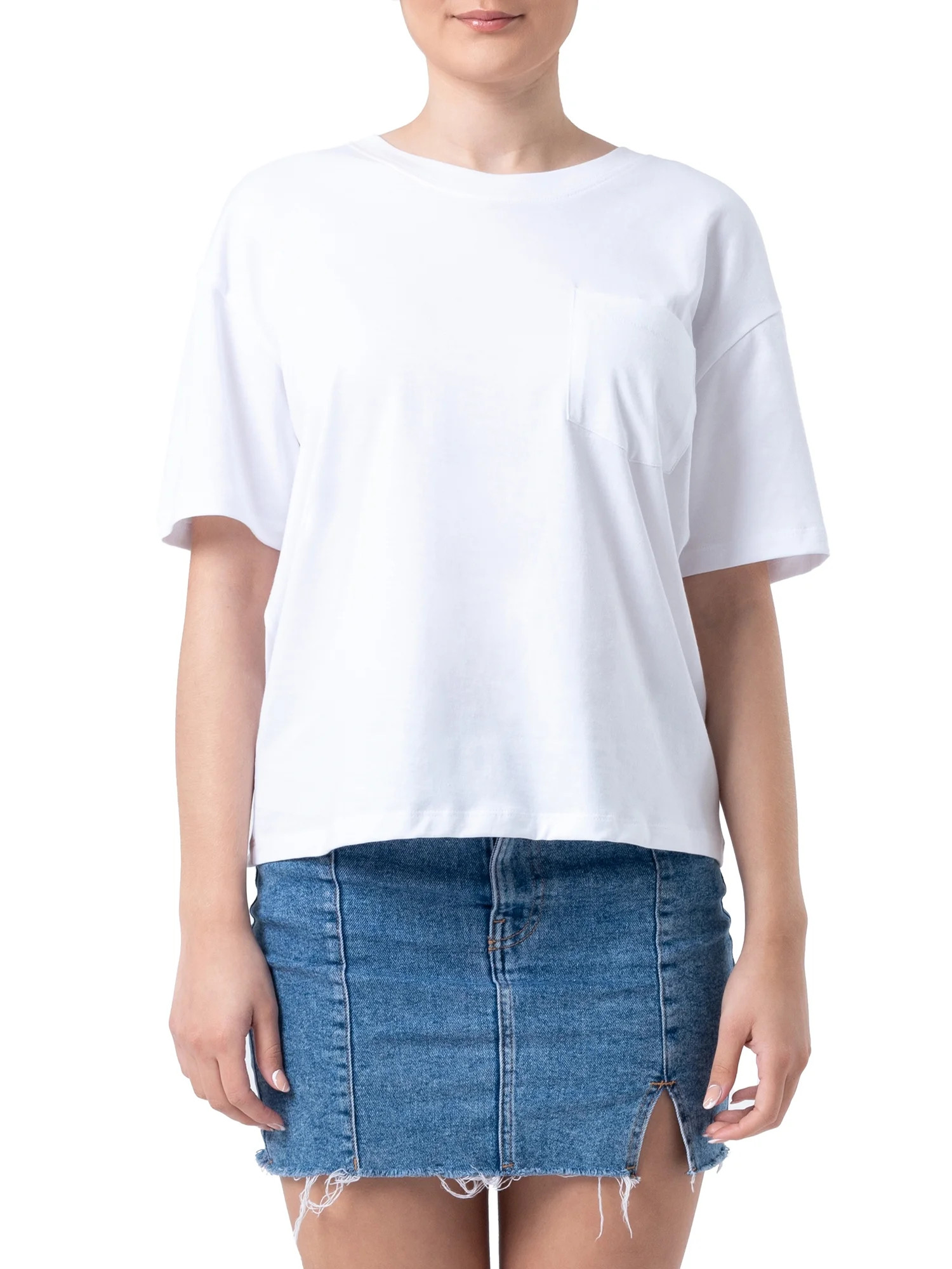 Time and Tru Women's Pima Cotton Boyfriend T-shirt, Solid | Walmart (US)