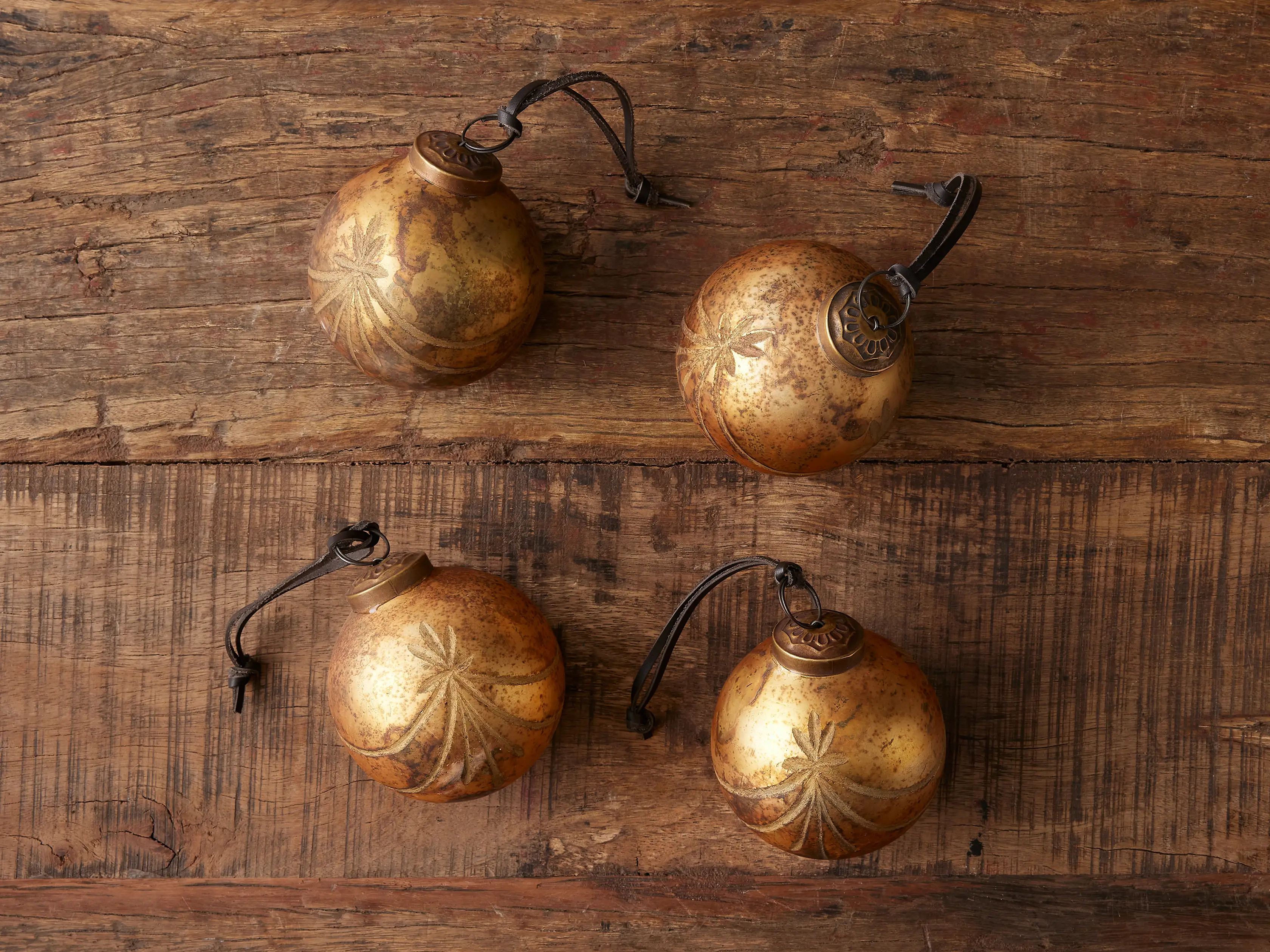 Etched Star Gold Ornaments (Set of 4) | Arhaus