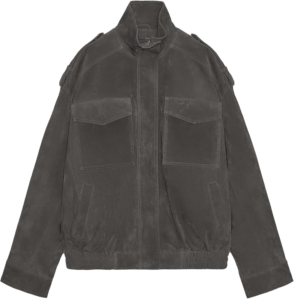 Womens Faux Suede Leather Jackets Zipper Lapel Long Sleeve Bomber Jackets Oversized Blazer Going ... | Amazon (US)