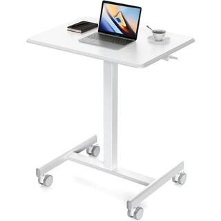 25.7 in. White Small Adjustable Height Laptop Desk with Wheels, Mobile Portable Rolling Standing Desk | The Home Depot