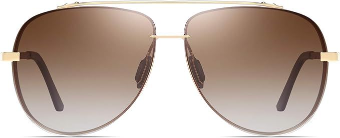 Aviator Polarized Sunglasses with Case for Men and Women- Oversized Aviator Metal Frame - Gradien... | Amazon (US)