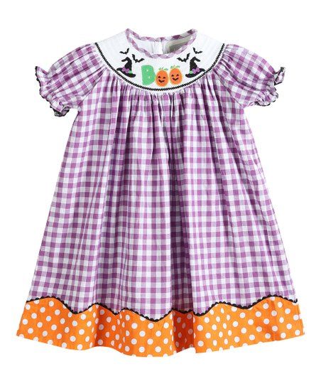 Lil Cactus Purple Gingham Halloween 'Boo' Smocked Bishop Dress - Infant, Toddler & Girls | Zulily
