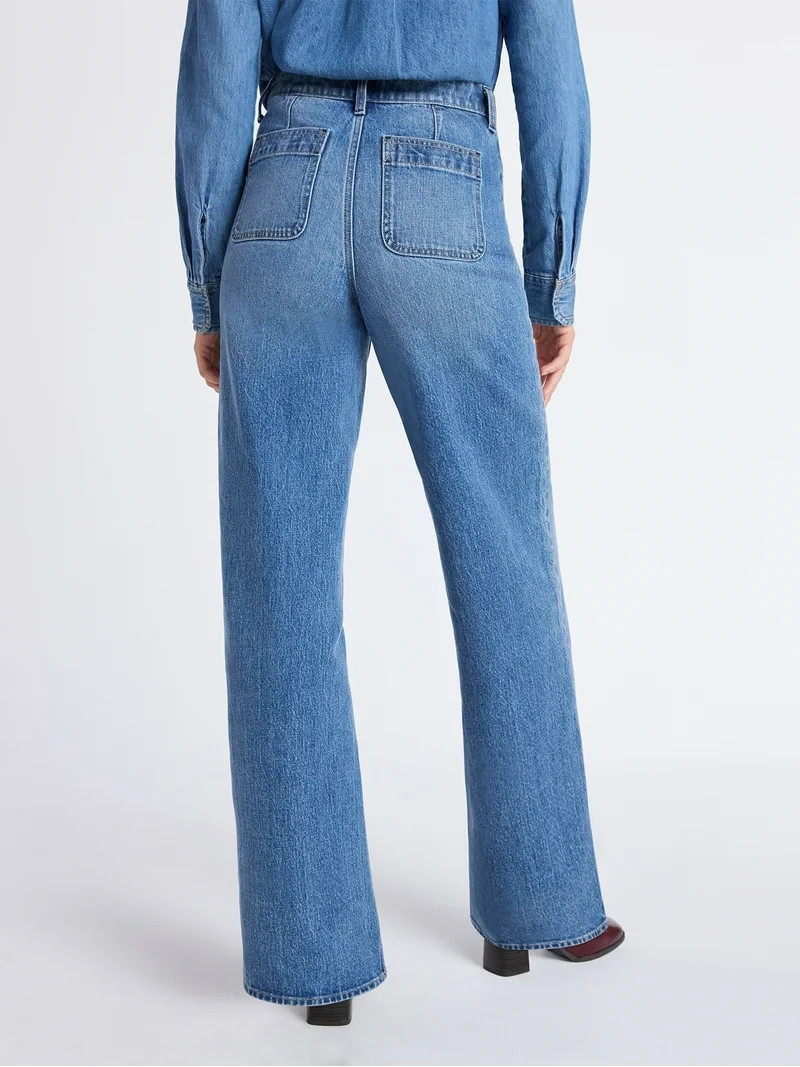 Free Assembly Women's and Women's Plus Wide Leg Jeans with Patch Pockets, 30", 32", and 34" Insea... | Walmart (US)