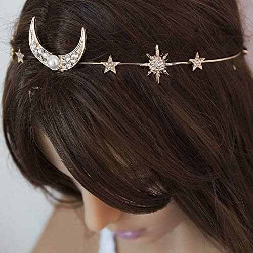Fdesigner Gold Wedding Hair Accessories Pendant Head Chain Moon Star Hair Jewelry FashionCrystal ... | Amazon (US)