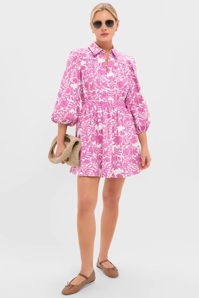Pink Floral Embroidery Lola Mini Shirt Dress | Tuckernuck (US)