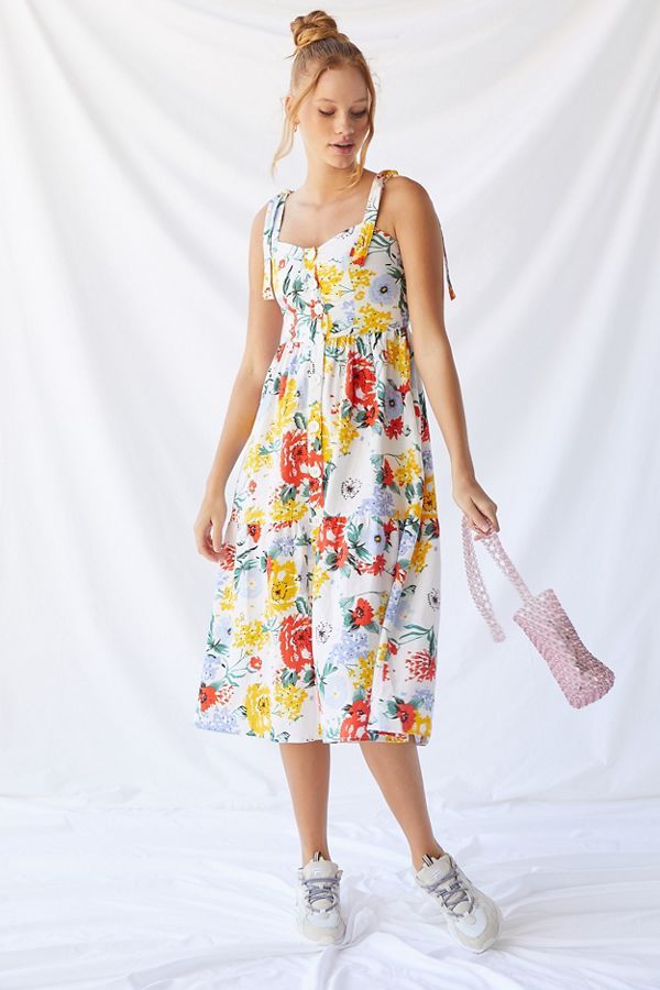 UO Positano Tie-Shoulder Midi Dress | Urban Outfitters (US and RoW)