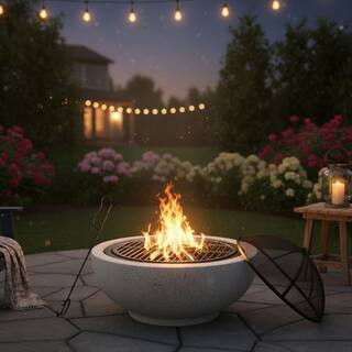 Contemporary Wood Round Burning Fire Pit in Grey | The Home Depot