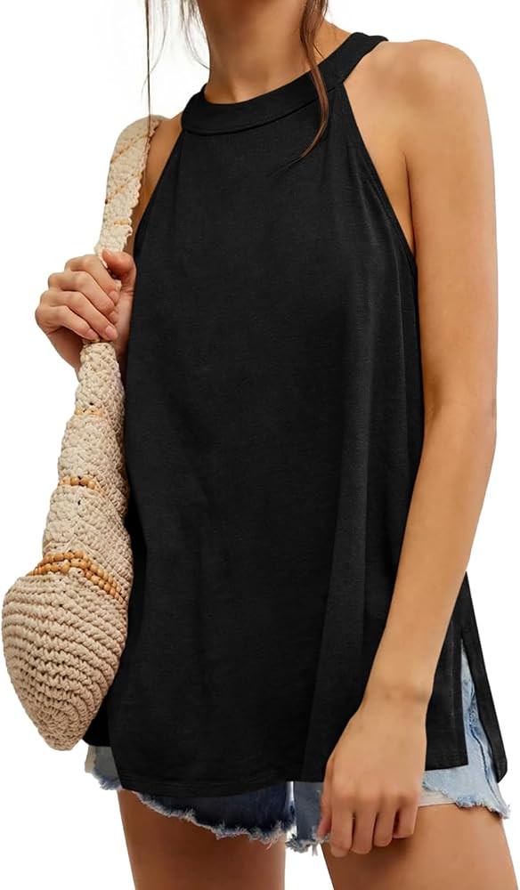 Tankaneo Womens Oversized Tank Tops Summer Casual Tie Back High Neck Sleeveless Shirts Backless S... | Amazon (US)