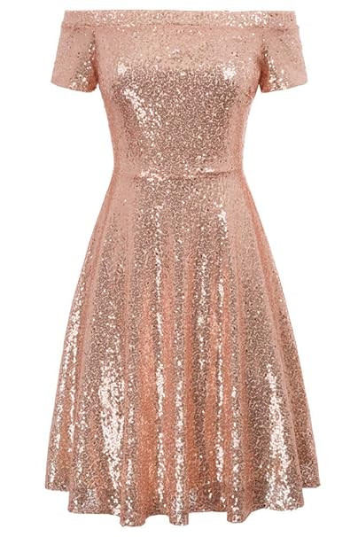GRACE KARIN Women’s Sequin Bridesmaid Dress Short Sleeve Off Shoulder Pleated A-Line Evening Dr... | Amazon (US)