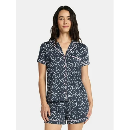 Valentine s Day Women s Knit Notch Collar Top and Shorts Pajama Set from Way to Celebrate 2-Piece Sizes XS-3X | Walmart (US)