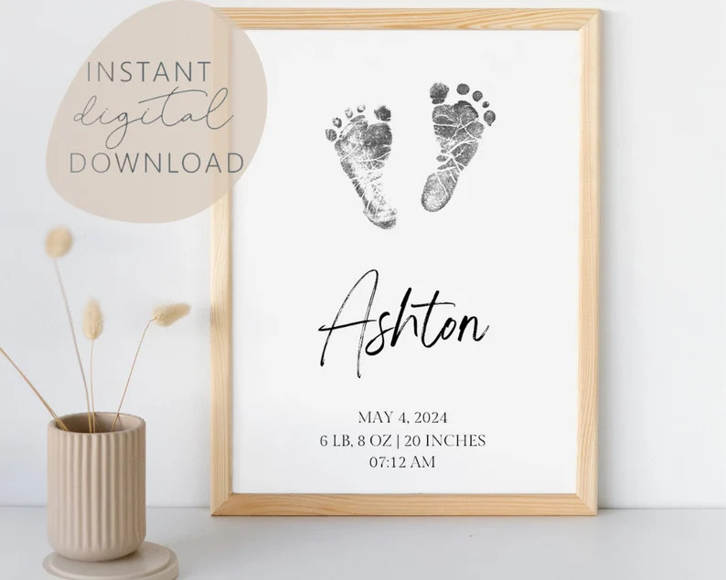 Personalized Newborn Footprint Wall Art, Nursery Decor, Baby Footprint, Newborn Keepsake | Etsy (US)