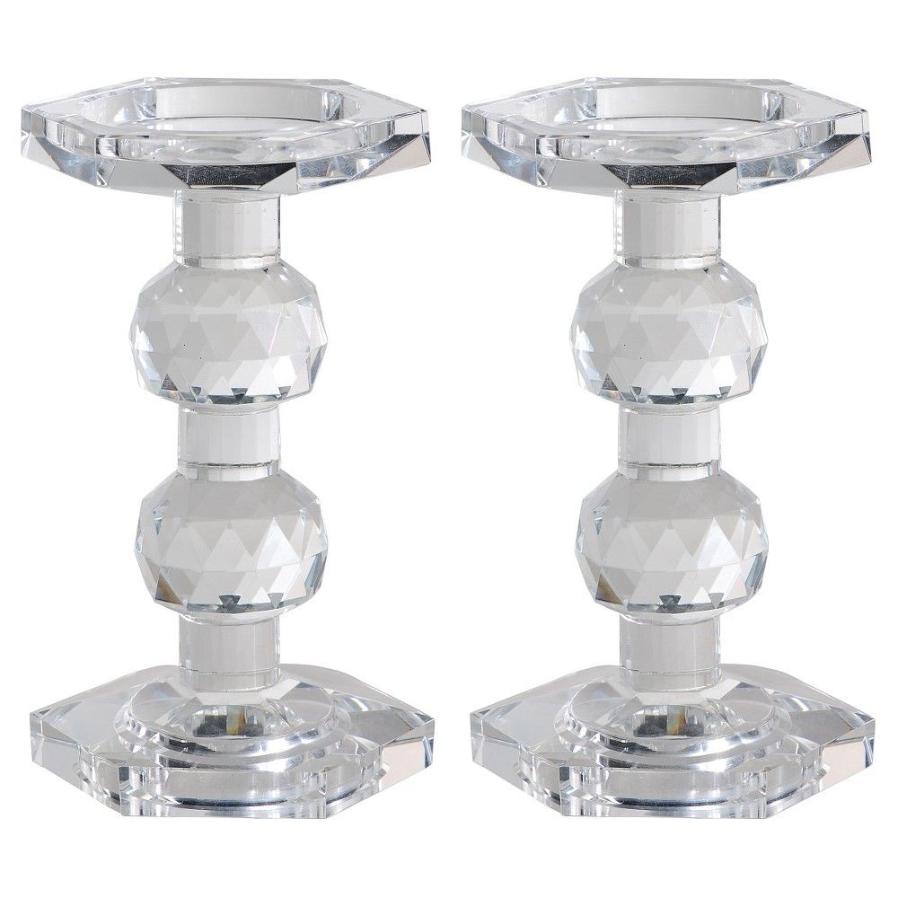 7"" x 4.3"" 2pc Faceted Glass Pillar Candle Holder Clear - A&B Home | Target