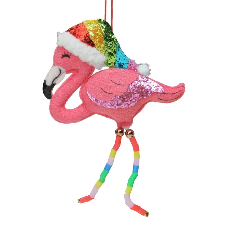 8.5" Pink and Red Plush Flamingo with Hat Christmas Ornament | Walmart (US)