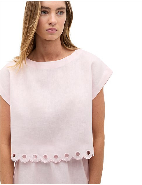 LINEN EMBROIDERED TEE | David Jones (Australia & New Zealand)