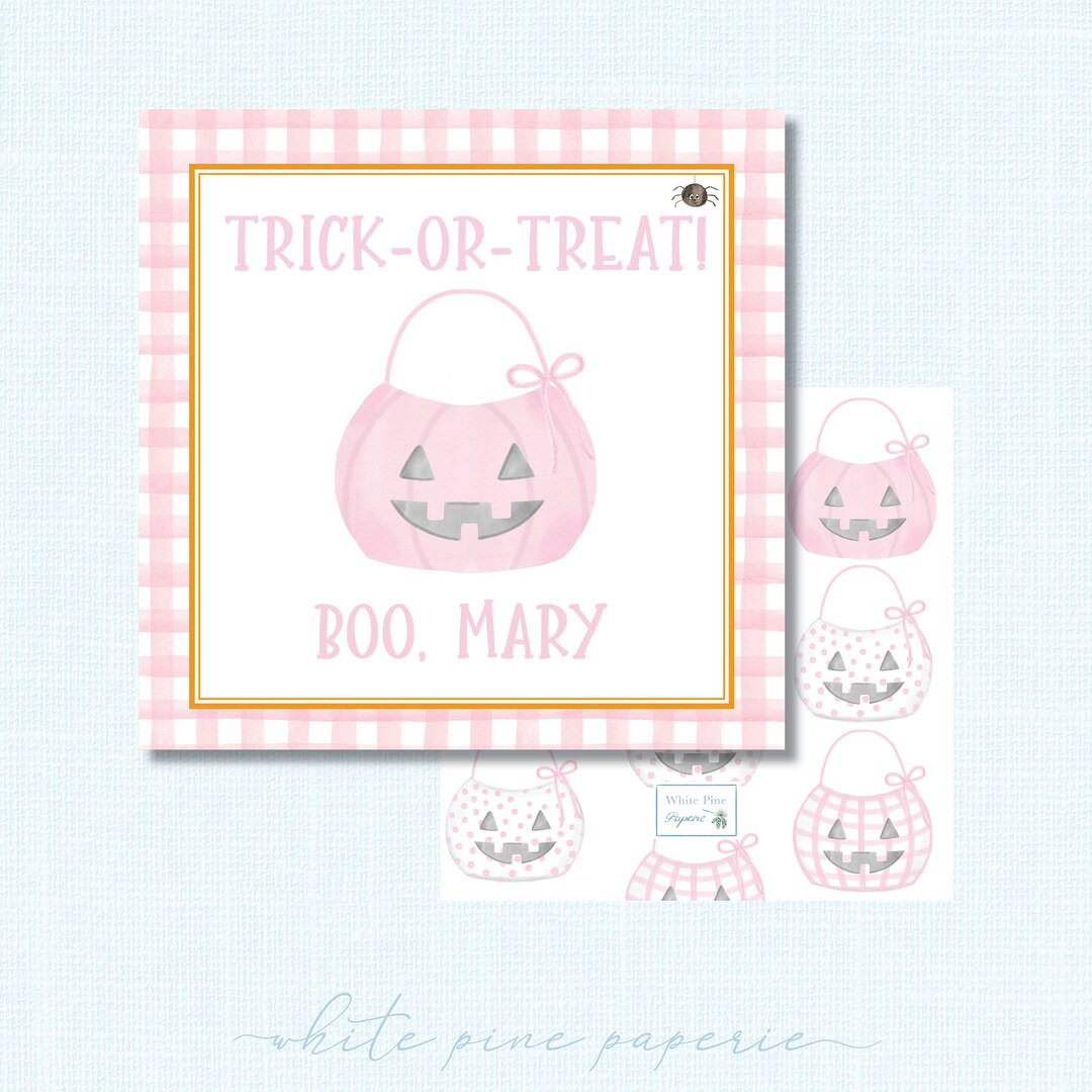 Pink Jack O Lantern - Trick or Treat Halloween Watercolor Gift Tag or Stickers \\ PRINTED - Etsy | Etsy (US)