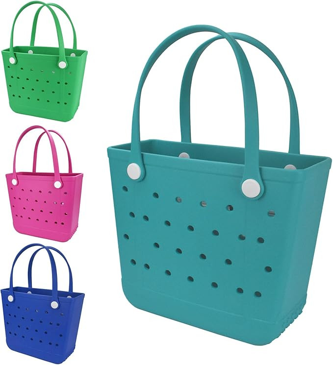 Medium Beach Bag, Waterproof Rubber Beach Bag, Washable Open Tote Bag Durable Tote Travel Bags fo... | Amazon (US)