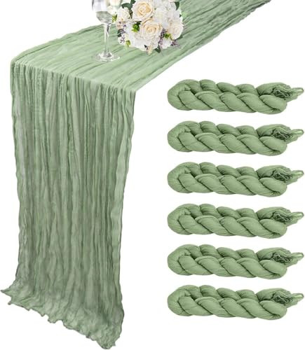 6 Pack Cheesecloth Table Runner - Sage Green Table Runner Boho Gauze Fabric Cheese Cloth Table Runners 35 x 120 Inch Rustic Sheer Runner for Romantic Wedding Table Decoration | Amazon (US)