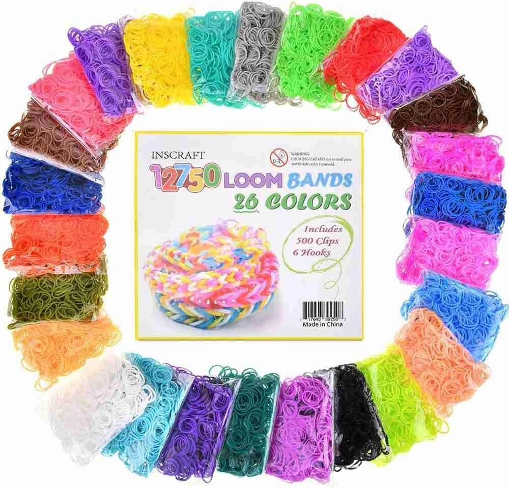 Loom Rubber Bands, 12750pc Rubber Band Refill Kit in 26 Colors with 500 Clips 6 Hooks, INSCRAFT L... | Amazon (US)