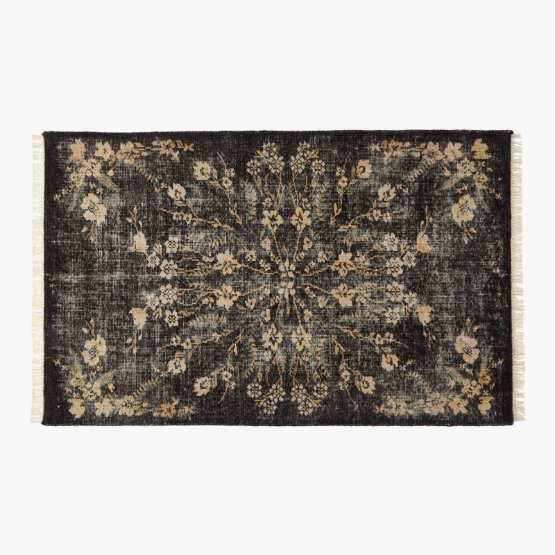Lavish Modern Black Floral Wool Area Rug 5'x8' | CB2 | CB2