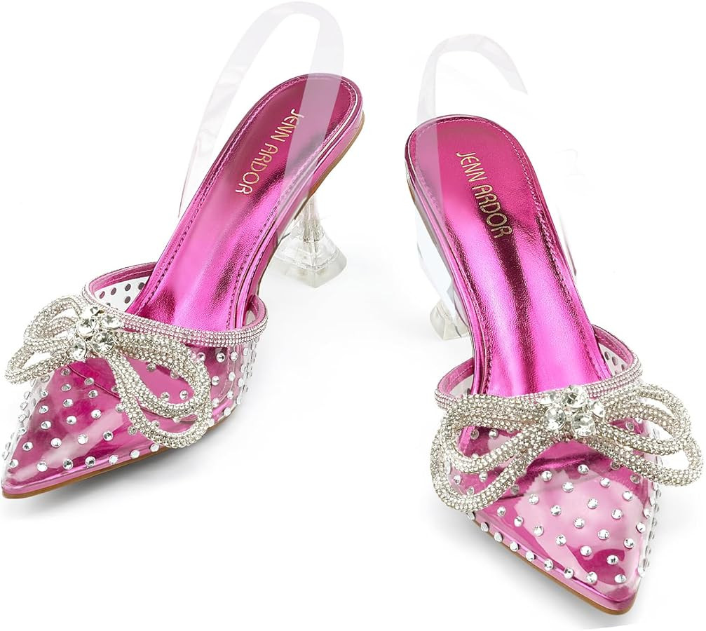JENN ARDOR Slingback Heels for Women Low Heels Dress Shoes Bow Kitten Pumps Rhinestone Dressy Hee... | Amazon (US)
