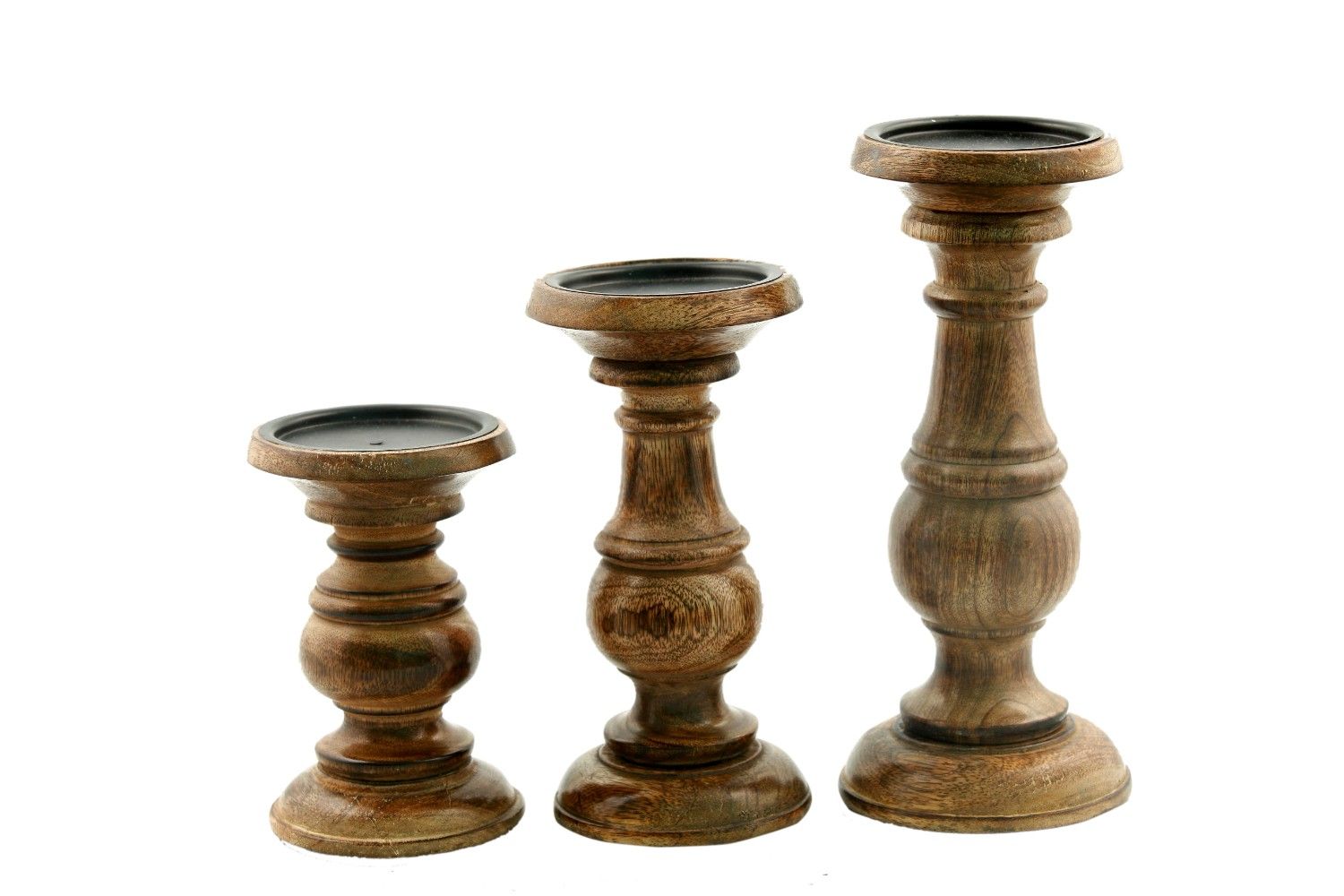 Short And Sweet Wooden Candle Holder Set Of Three In Natural Wood Finish | Walmart (US)