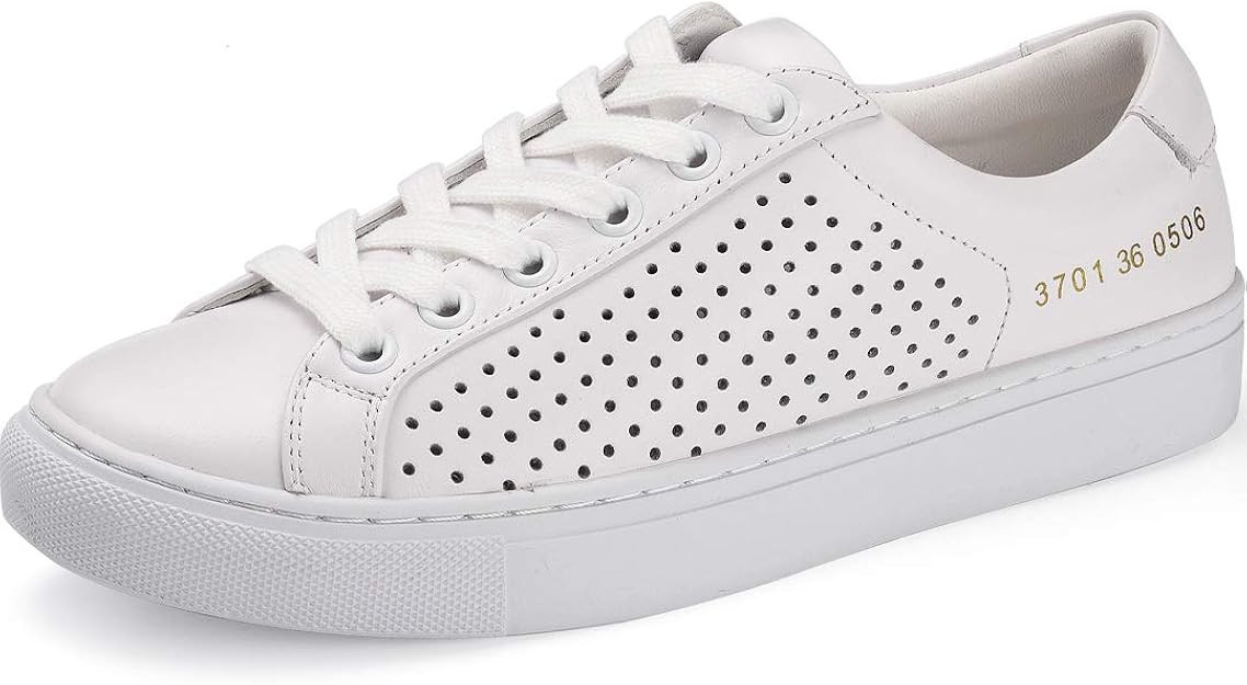 DONNAIN Genuine Leather Summer Sneakers for Women, White Casual Running Flat Shoes | Amazon (US)