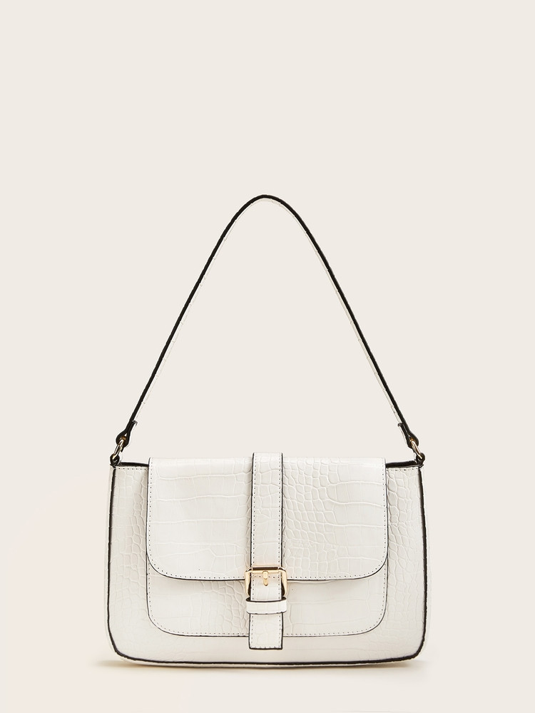 Croc Embossed Buckle Strap Shoulder Bag | SHEIN