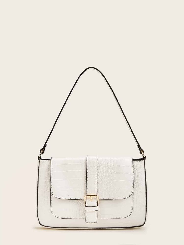 Croc Embossed Buckle Strap Shoulder Bag | SHEIN