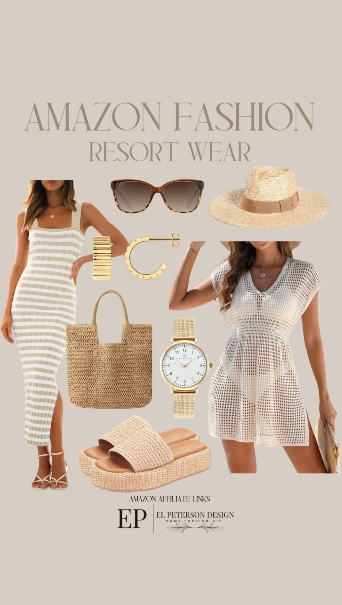 Amazon Resort Wear
Dress
Sunglasses
Earrings
Sandals
Straw purse
Watch
Swim cover up
Hat 

#LTKStyleTip #LTKFindsUnder100 #LTKFindsUnder50