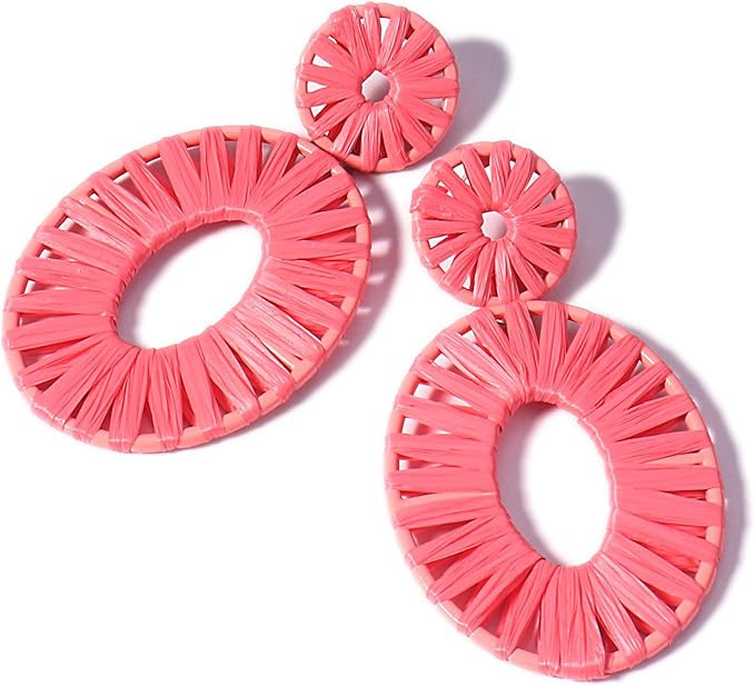 Statement Raffia Earrings Boho Drop Dangle Earrings for Women Handmade Fashion Earring Bohemian G... | Amazon (US)