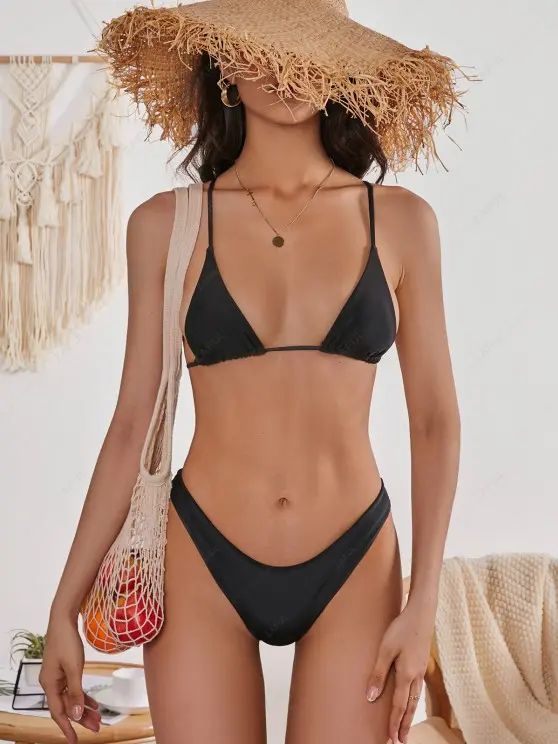 ZAFUL Triangular Bralette Cheeky Bikini Swimwear   BLACK | ZAFUL (Global)