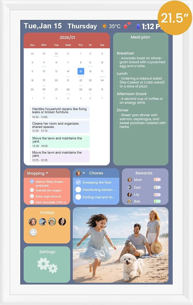 21.5-Inch Smart Digital Calendar & Photo Frame for Family, Large Wall Planner with Auto-Sync to A... | Amazon (US)