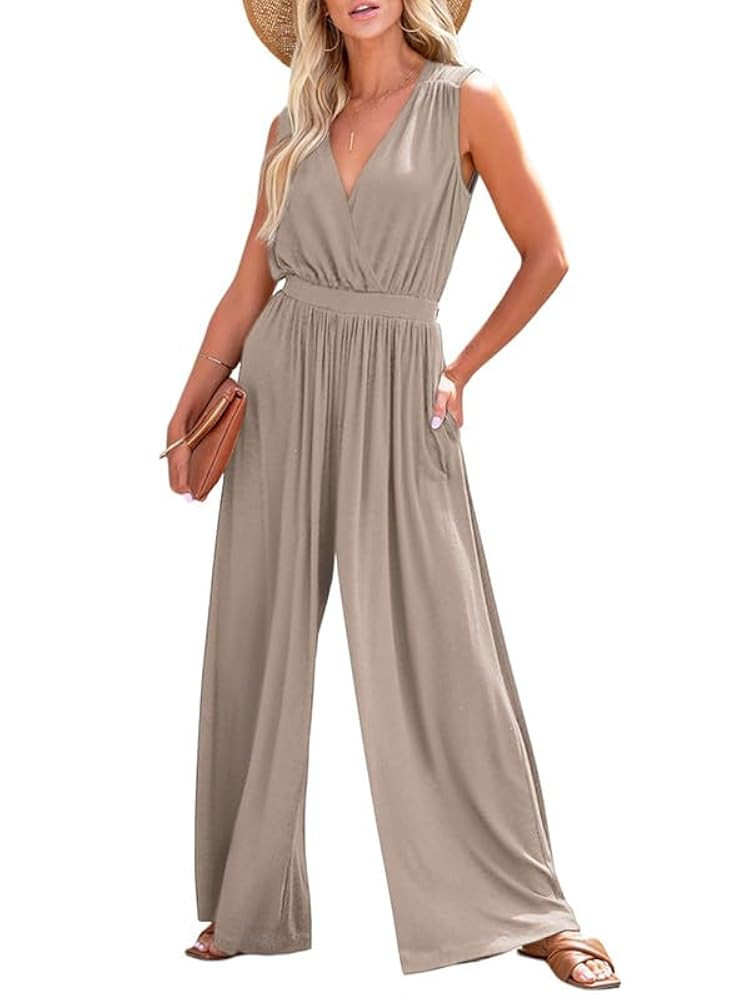 Dokotoo Sleeveless Jumpsuit Wrapped V Neck Elegant for Womens Dressy Casual 2025 One Piece Romper... | Amazon (US)