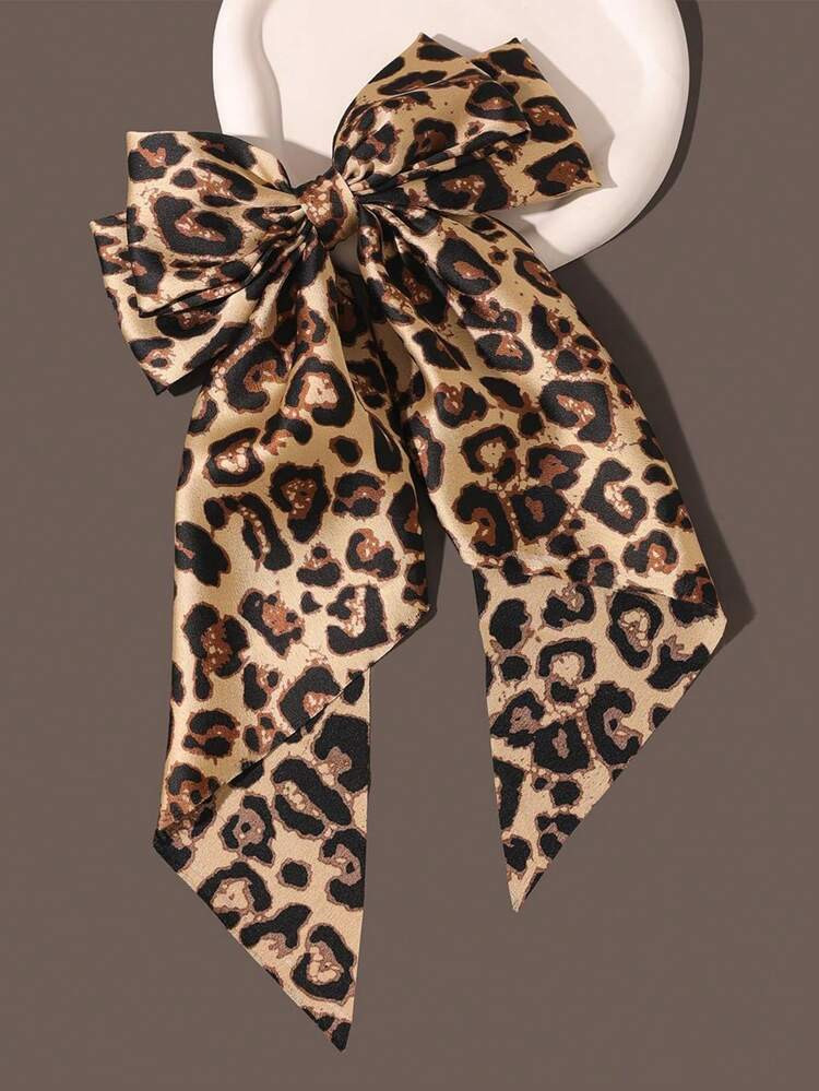 1PC Hair Bows For Girls Big Bow Hair Clips With Long Tail Hair Ribbon Satin Leopard Hair Bow Barrette For Girls Ponytail Hair Accessories | SHEIN