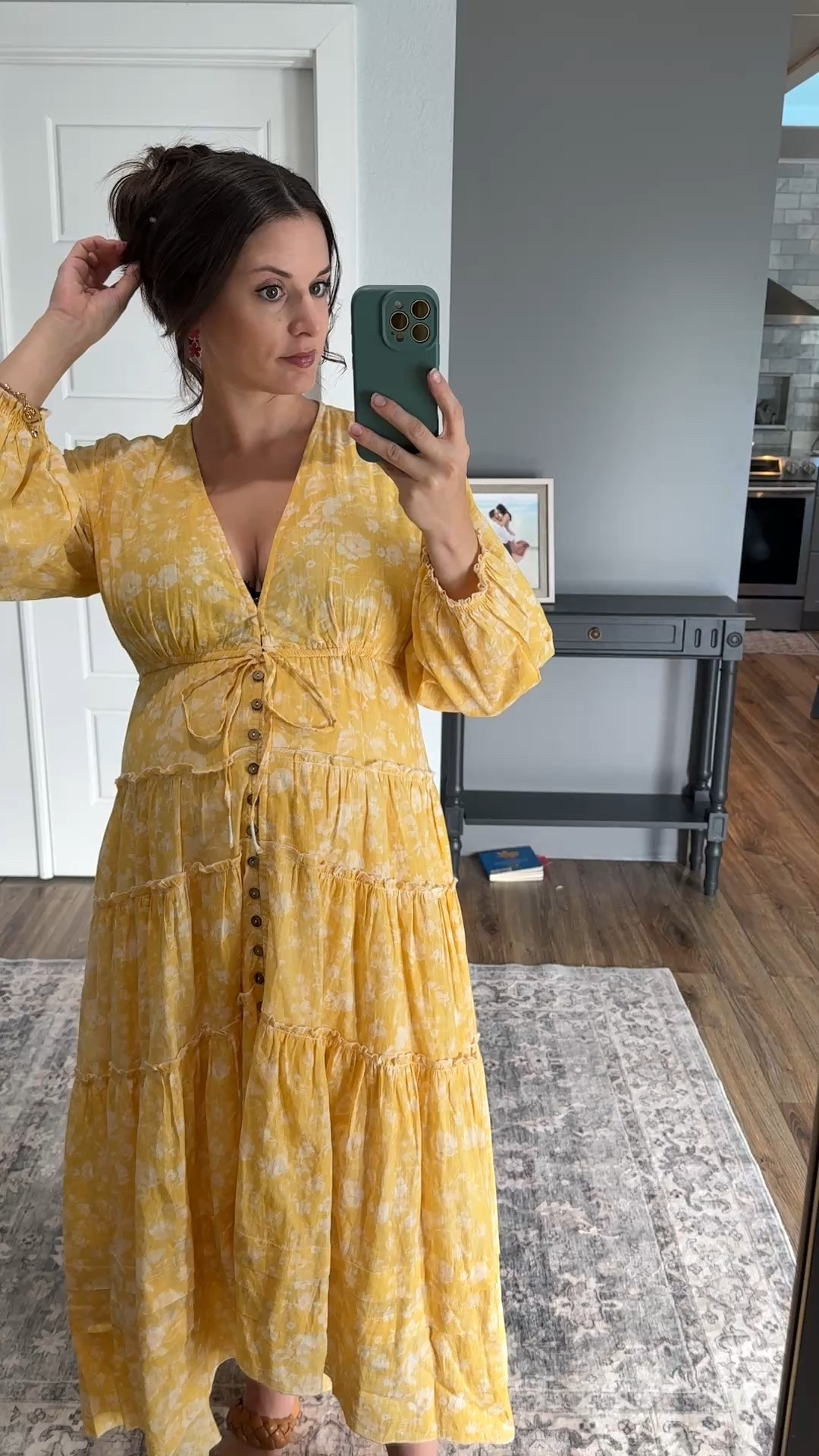 I am 5’3 wearing a medium 
This dress has been wearable for me while pregnant and not! 
I am 33 weeks here and it fits a bit more snug than when I was not pregnant but still so beautiful. 
100% cotton and lined with fully functional buttons to style!

#LTKBump #LTKPetite #LTKStyleTip