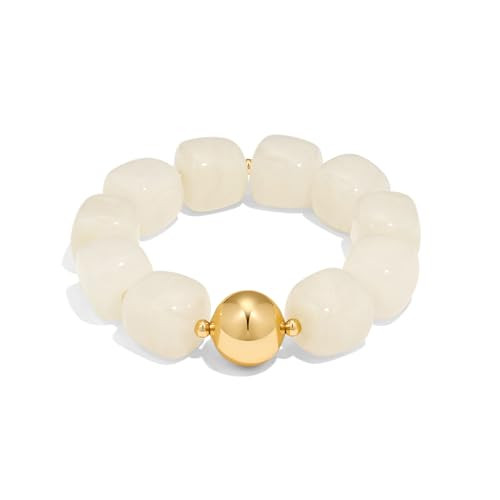 Amazon.com: ENSKEFEN Cream White Chunky Beaded Bracelet for Women Bold Big Large Resin Bead Stret... | Amazon (US)