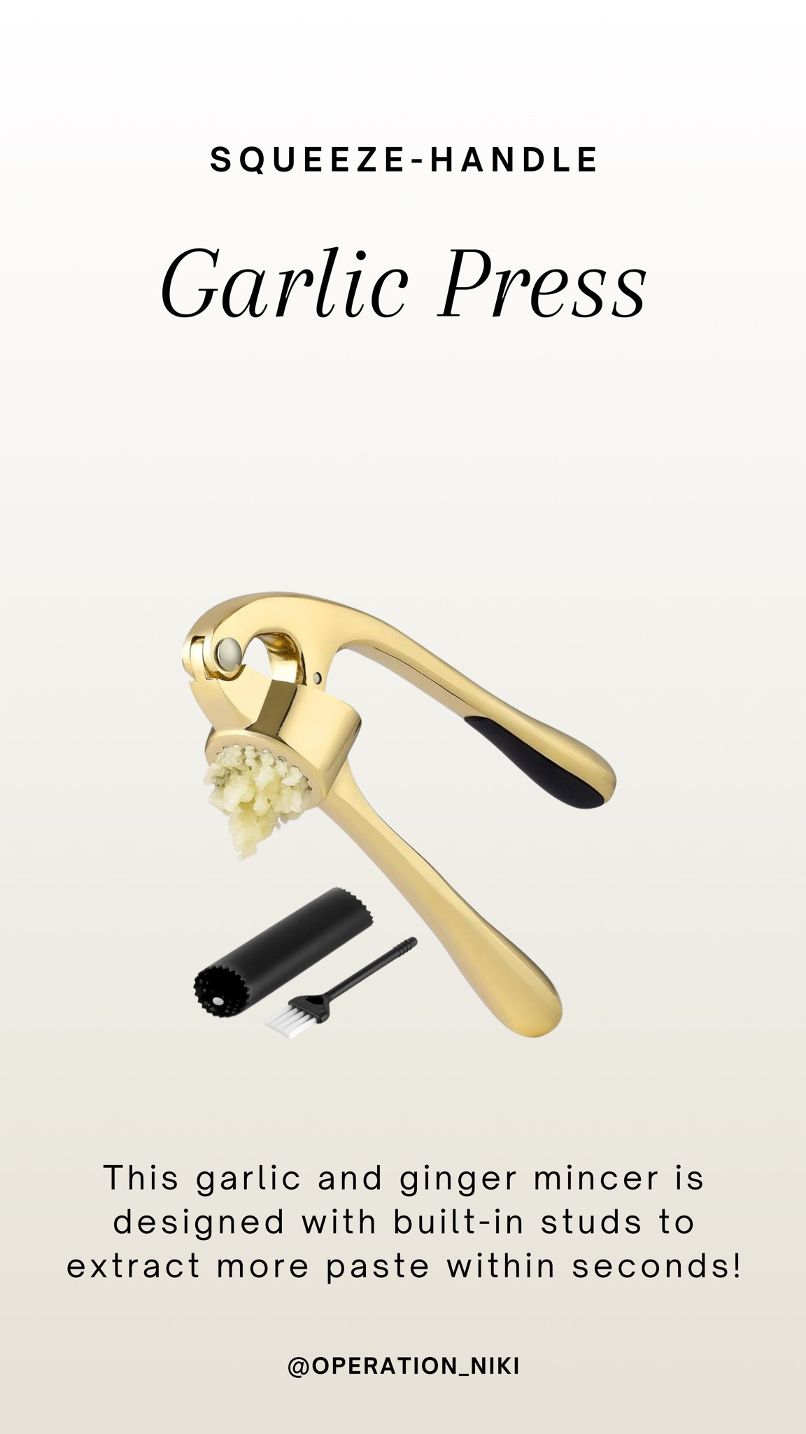 This garlic press makes life in the kitchen so much easier! Easy to clean, easy to use, and such a time saver✨

Follow for more @OPERATION_NIKI on IG, TikTok, & Facebook

sahm, kitchen essentials, dinner tips, cooking hack, kitchen, home, meal prep, meal ideas, salt pepper dispensers, dinner ideas, favorite kitchen appliances

#LTKFindsUnder50 #LTKHome #LTKFindsUnder100