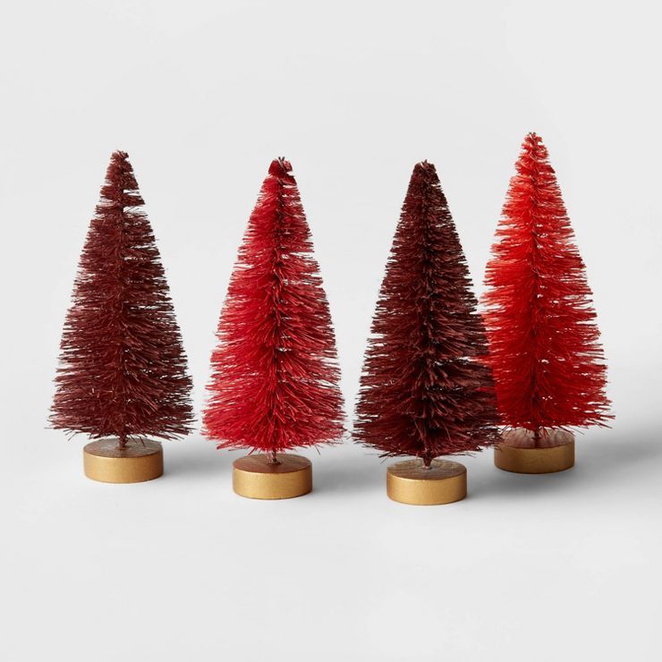 4pc 4" Decorative Sisal Bottle Brush Tree Set Red/Burgundy - Wondershop™ | Target