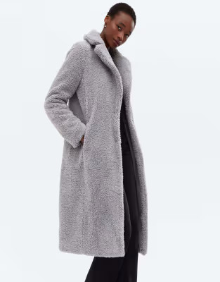 New Look Tall teddy fleece midi coat in dark gray | ASOS | ASOS (Global)