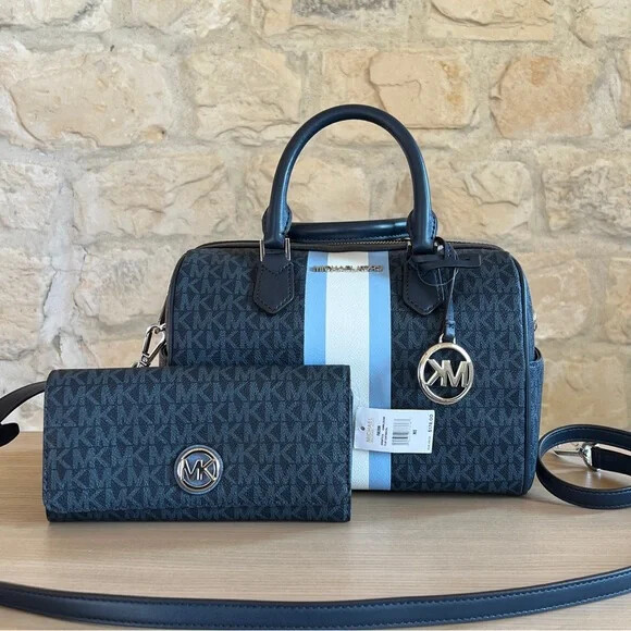 MICHAEL KORS BEDFORD SM DUFFLE SATCHEL SHOULDER BAG MK WALLET OPTIONS NAVY SKY | eBay US