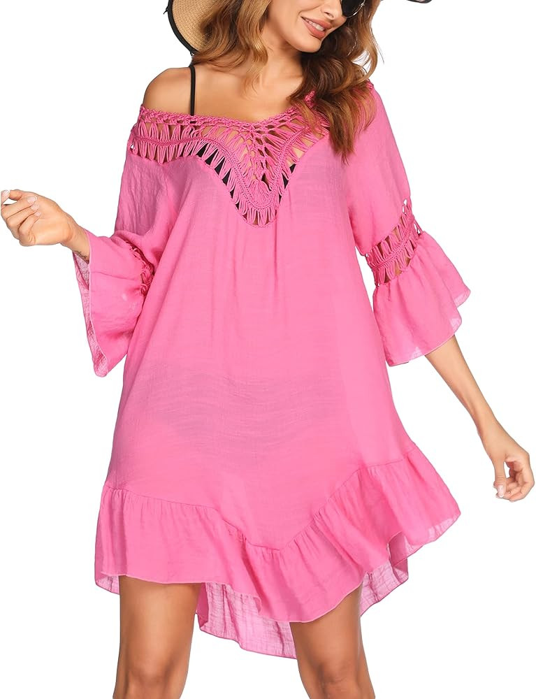 Ekouaer Swimsuit Cover Up Women Swimwear Bathing Suit Dress Sexy Bikini Beach Crochet Beachwear Tuni | Amazon (US)