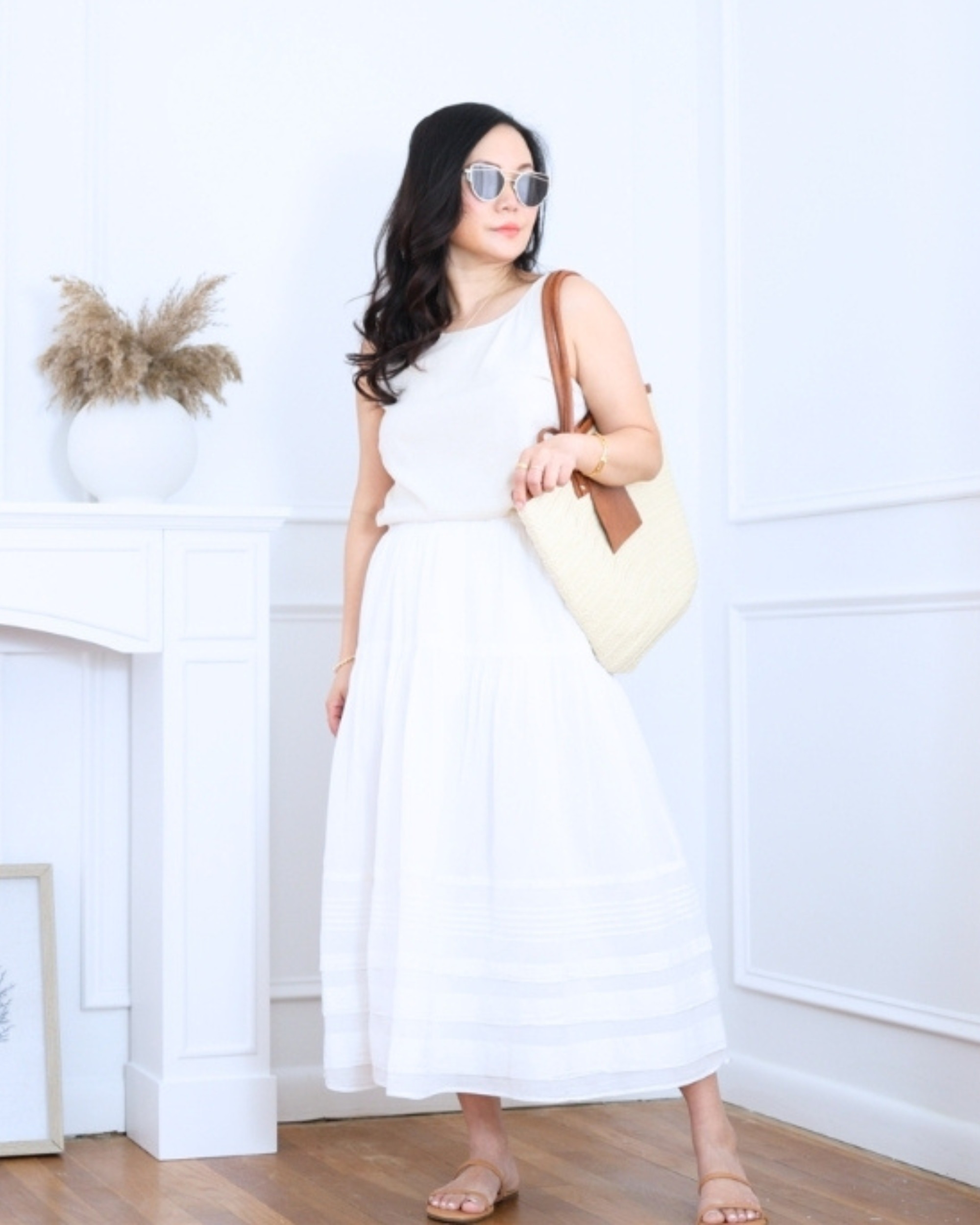 Linen tank from Amazon paired with a white boho skirt from Abercrombie and flats from Amazon — light, feminine, and effortlessly easy for warm sunny days. I'm 5'2, wearing size S. 

 #LTKootd #LTKOver40 #LTKPetite