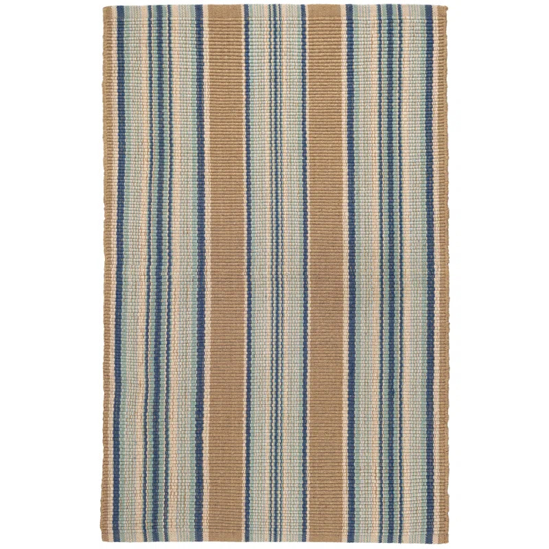 Blue Heron Flatweave Striped Area Rug in Aqua/Indigo/Deep Sand | Wayfair North America